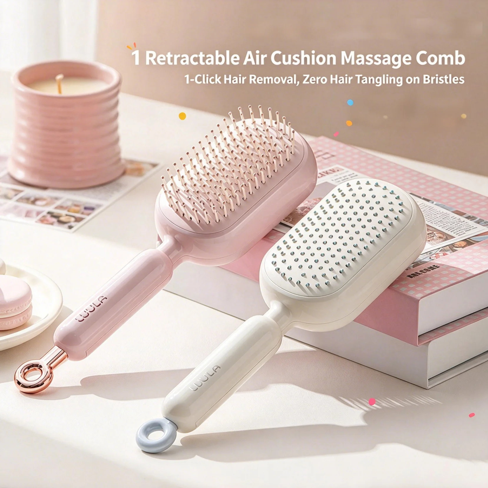 Retractable Self Cleaning Hair Brush One Push Detangling Scalp Massage Comb Portable Anti Tangle Styling Brush Scalp Massage