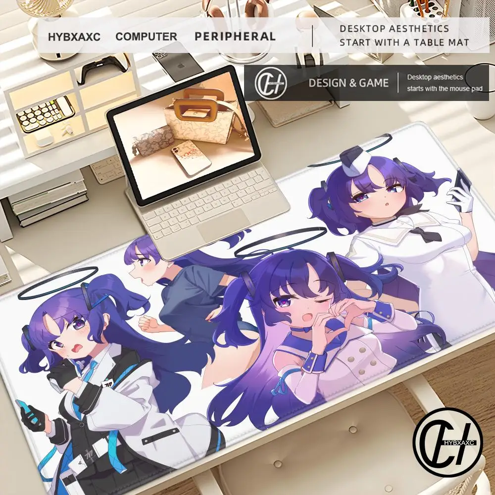 لوحة ماوس الألعاب جهاز كمبيوتر شخصي ممتدة لسطح المكتب ماوس حصيرة الكمبيوتر المحمول Kawaii Mousepad Anime Girl الأزرق الأرشيف Yuuka لوحة المفاتيح #3