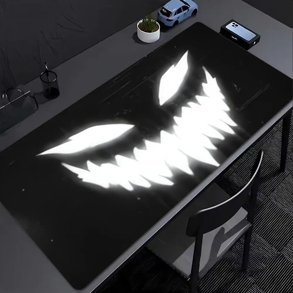XXL Scary Demon Face Mouse Pad Black White Horror Smile Desk Mat Non Slip Rubber Base Gaming Keyboard Mat for Laptop PC Office