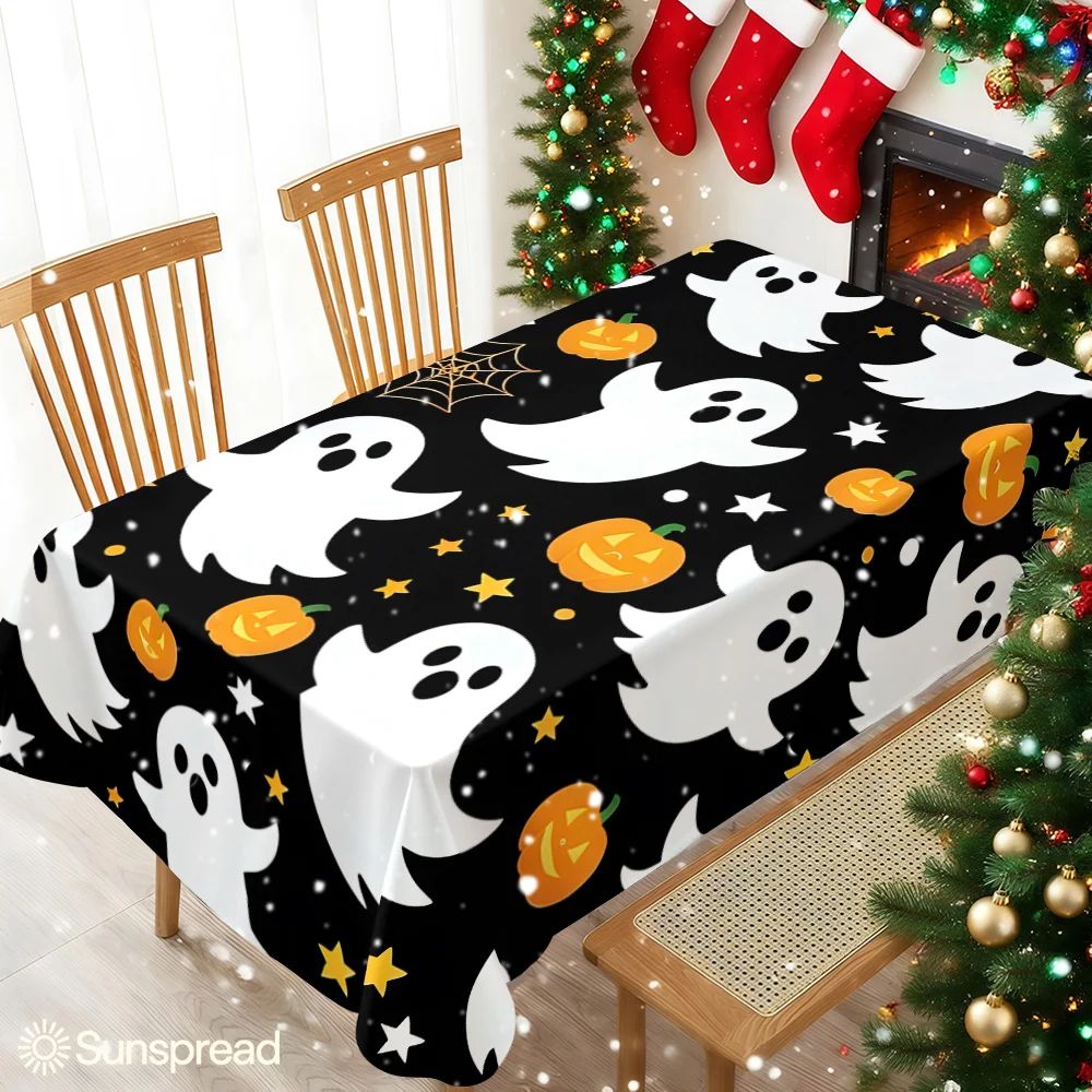 Halloween Ghost Pumpkin Star Table Cloth Waterproof Tablecloth Spill Proof Table Cloth Wipe Clean Table Cloth for Dining Camping