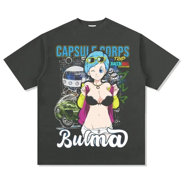 Dragon Ball Bulma Capsule Corp T-Shirt Men Vintage Anime Graphic Tee Japanese Manga Streetwear Oversized Tops