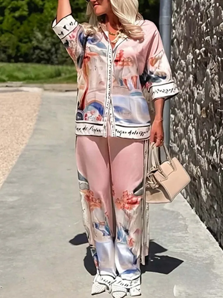 

Женский комплект из 2 предметов, осенне-зимняя рубашка с рукавами 3/4, блузка, топ и брюки, костюмы, модные офисные женские одинаковые комплекты, наряд