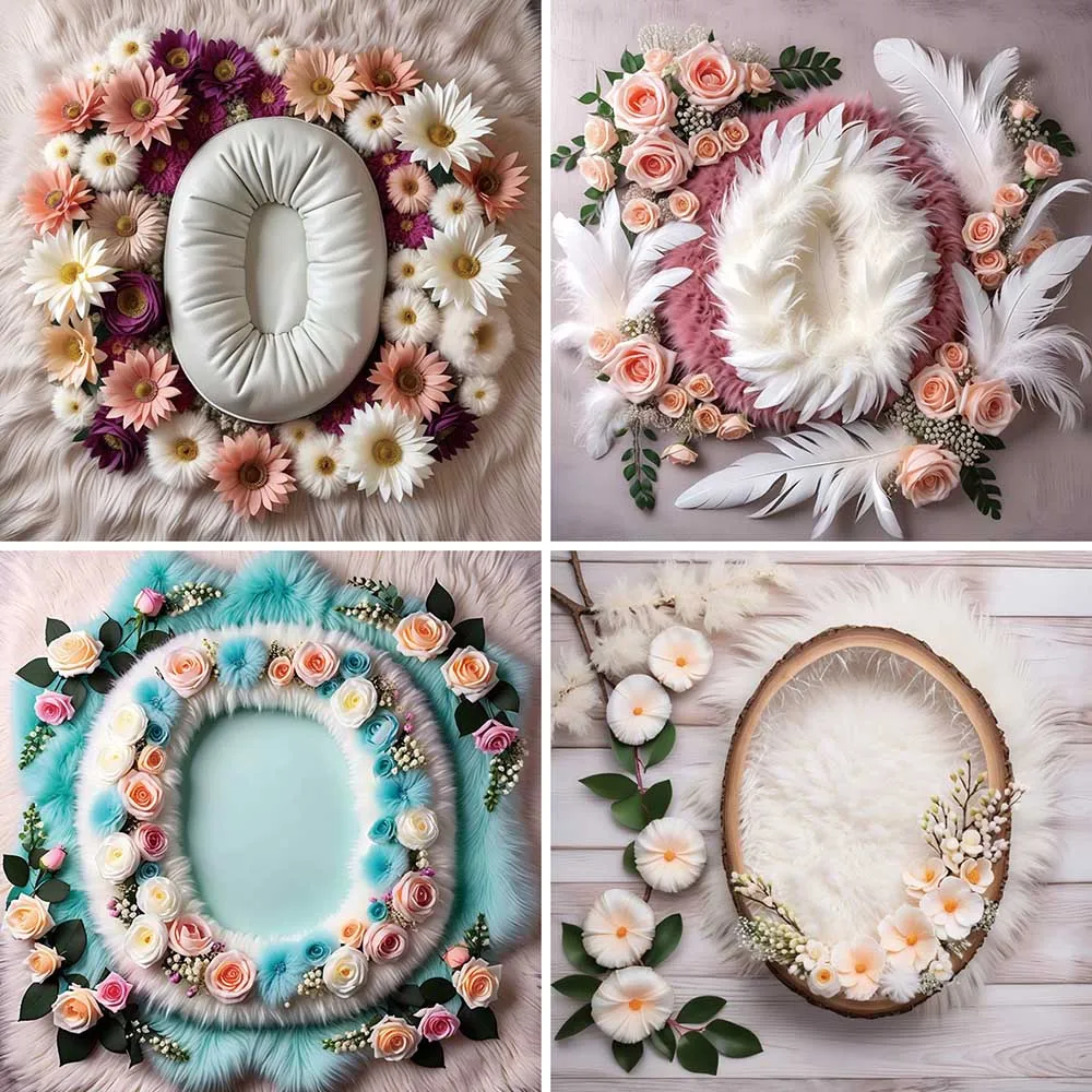 

MOON.QG Newborn Baby Portrait Photography Backdrops Flower Plsuh Feather Decoration Photozone Backgrounds Photo Studio Props