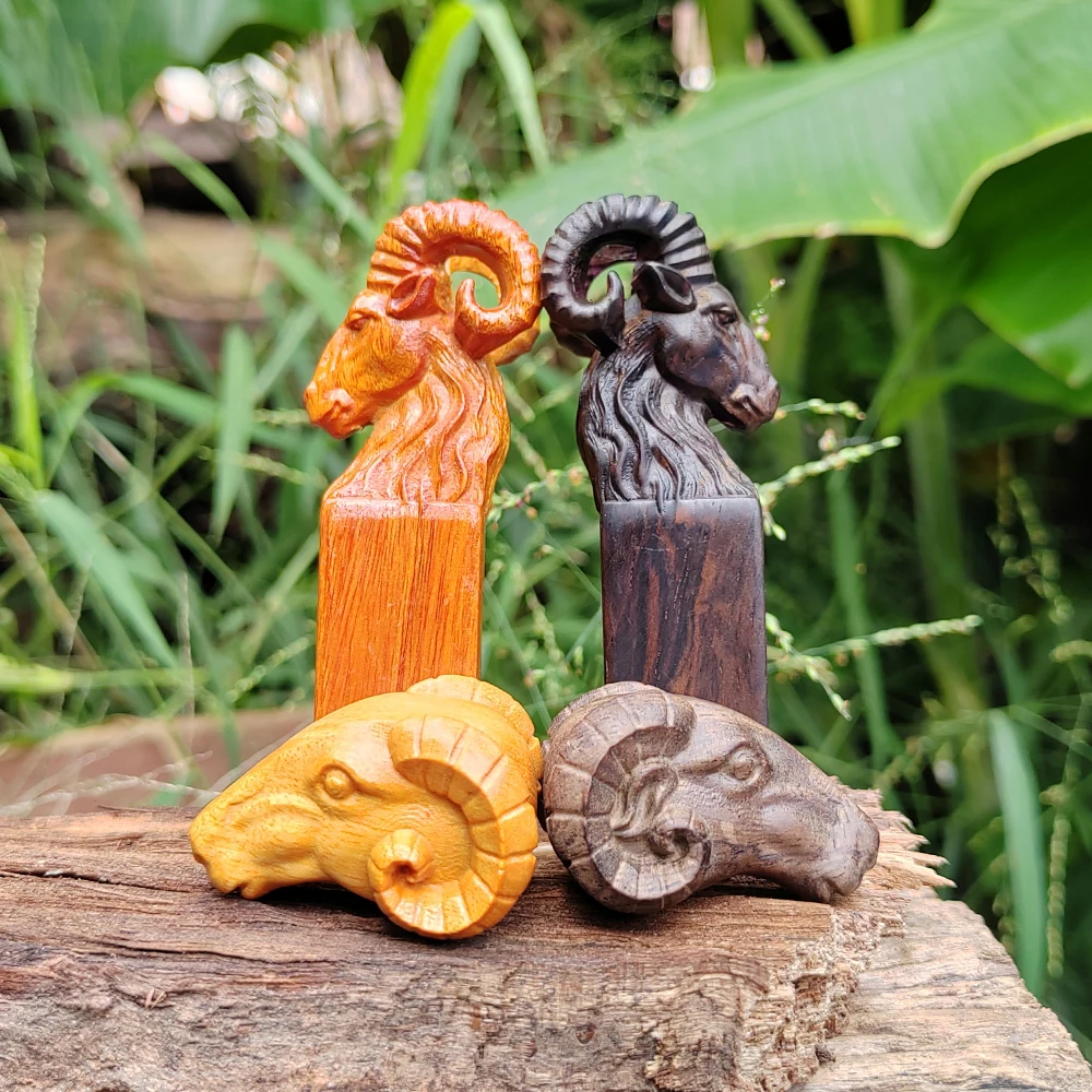 1Pcs 3.9inch Hand-Carved Wooden Sheep Head Statue, Animal Theme, Suitable for Home Decoration, Bedroom, Living Room, Office Decoration, Fireplace Display, Holiday Decoration, Christmas, Halloween, Easter, Birthday Gift, Creative Desktop Statue, Statue Ornament