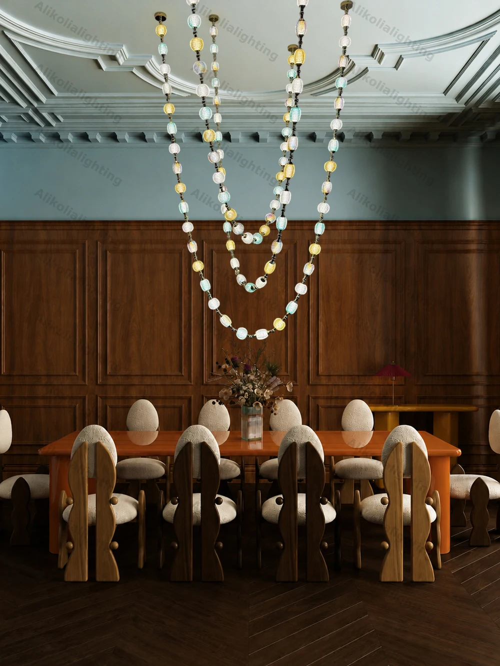 Elevate Your Living Room With Our Colorized Glass Ball Strap LED Chandelier High-end Pendant Light 50-600cm Dimming Function