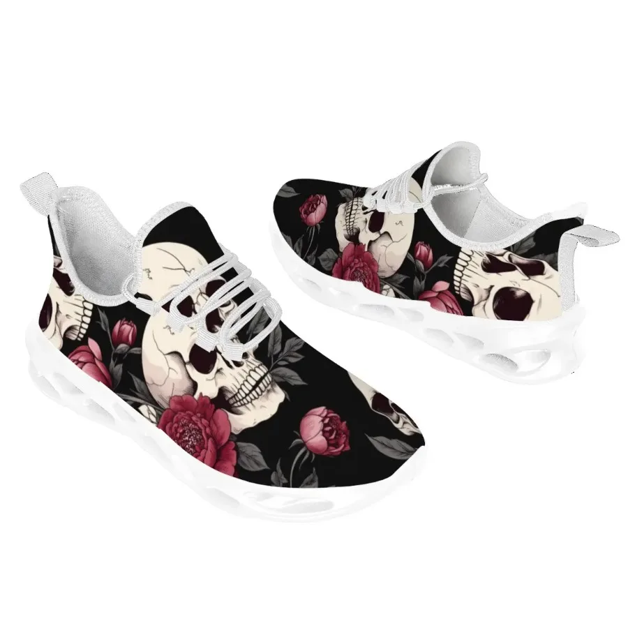 

Men's Sneakers Women Running Skull and Red Rose Print Casual Sports Shoes Non-slip Tenis Sports Shoe White Walking Man Sneakers