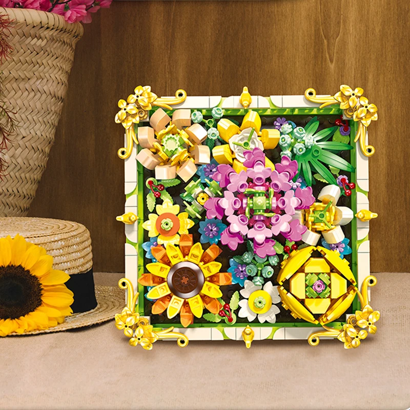 

The Sunflower Rose Simulation Flower Building Blocks JJ9027 492pcs Artificial Bouquet DIY Assembly Ornaments Bricks Toys Gifts