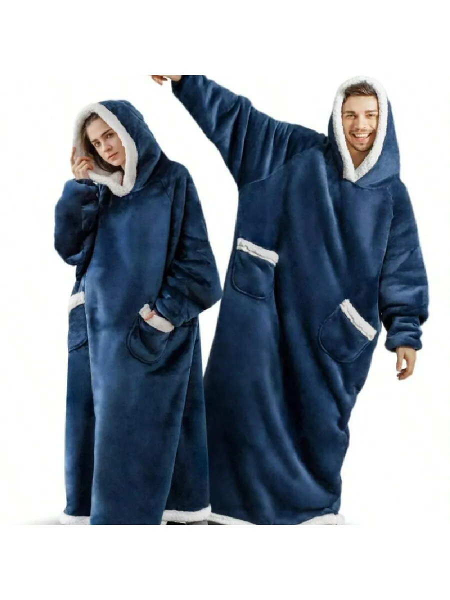 Extra-Large Wearable Blanket, Outdoor Thermal Sweatshirt Blanket, Thick and Warm Flannel Hooded Blanket with Pockets and Sleeves, Casual Home Lazy Tv Blanket for Couples, Women's Universal Size 120cm, Men's Universal Size 150cm