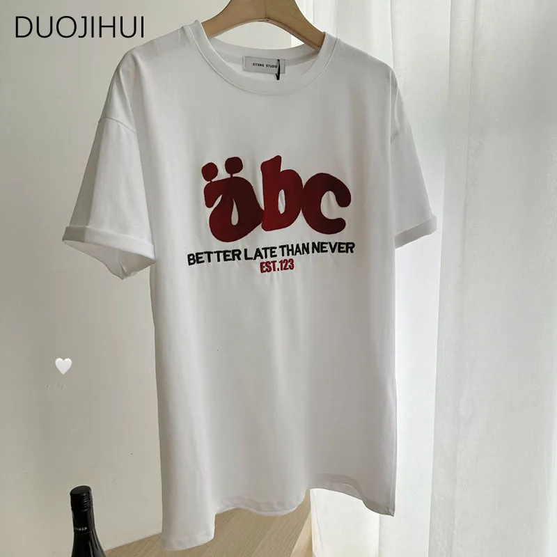 

DUOJIHUI Classic O-neck Loose Simple Casual Female T-shirts Summer New Chic Letter Printed Fashion Contrast Color Women T-shirts