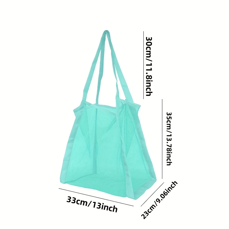 Large capacity solid color hand shopping bag,multi-functional mesh bag sundries mesh storage bag beach toy storage bag