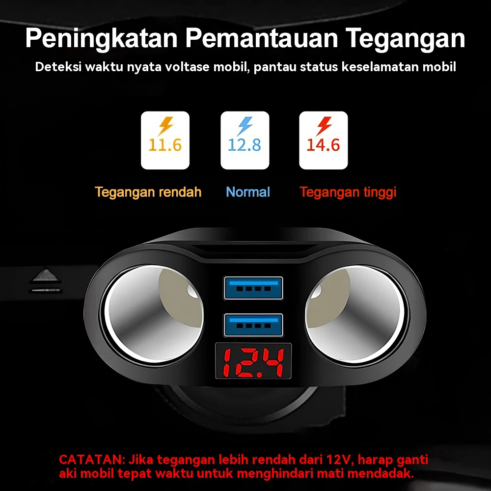Auto-Zigarettenanzünder-Steckdosenverteiler 12V-24V Steckdosenverteiler Netzteil PD QC3.0 Schnellladung Dual-USB mit Spannungsanzeige – Detail 5