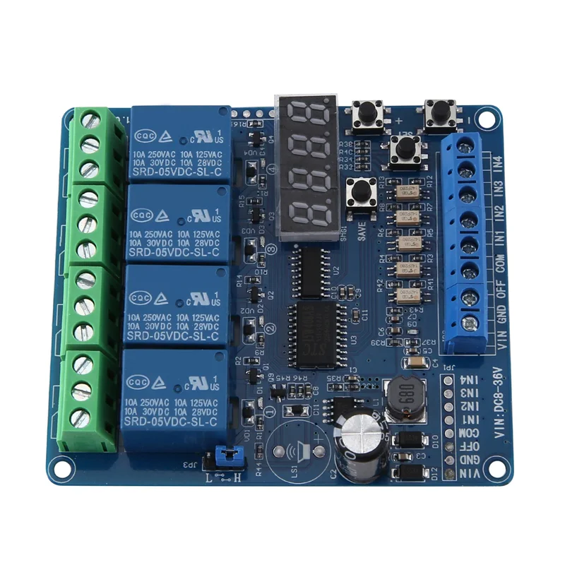 1 Piece Relay Module Board With Optocoupler Self-Locking Timing Relay DC 8V-36V 4 Channel Multi-Function