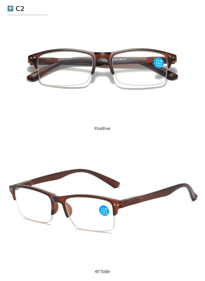 Feder scharnier Halb rahmen Anti blaue Strahlen quadratische Lesebrille Frauen Männer verschreibung pflicht ige Brille mit Dioptrien plus 1,0 bis 4,0 – Detail 10