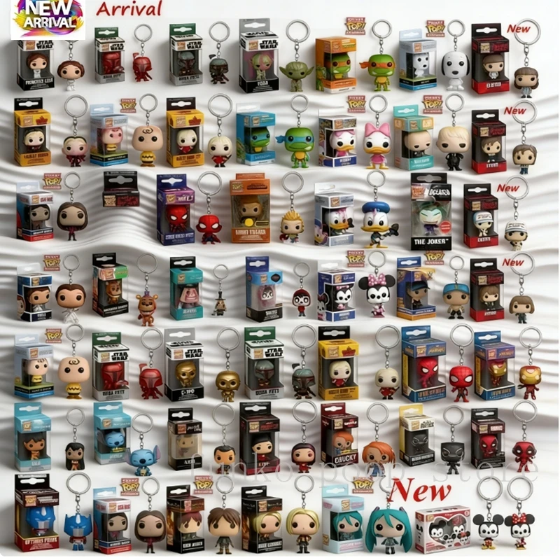 2026 41 estilos FUNKO POP Llaveros Boba Fett Minnie Katy Yoda Leia Llavero Batman Spidey Witch Mirio Figuras de Acción Juguetes