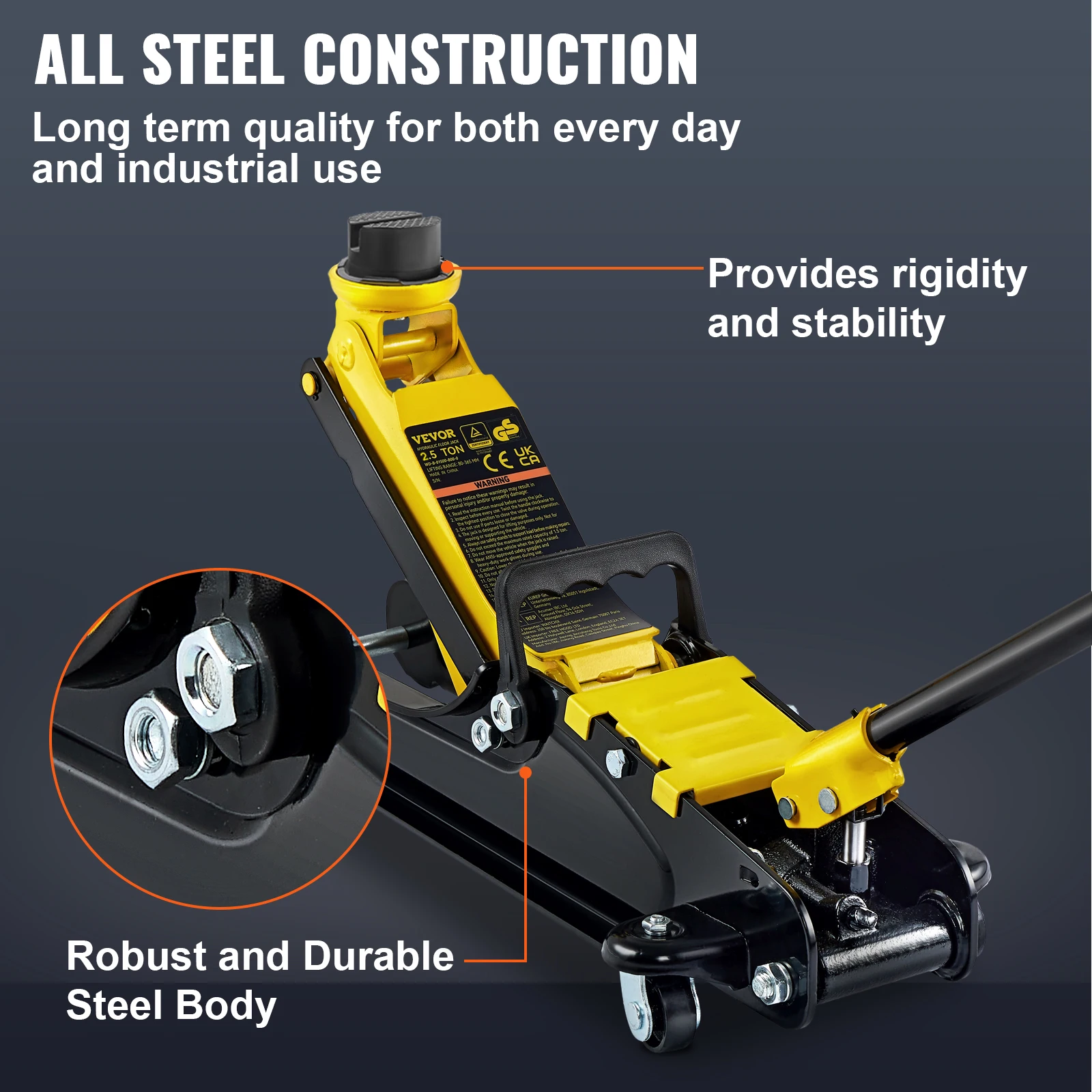 VEVOR-Heavy-Duty Steel Racing Floor Jack,2.5 Ton, Low Profile Floor Jack, com Pistão Único, Lift Pump Lifting, 85-380mm