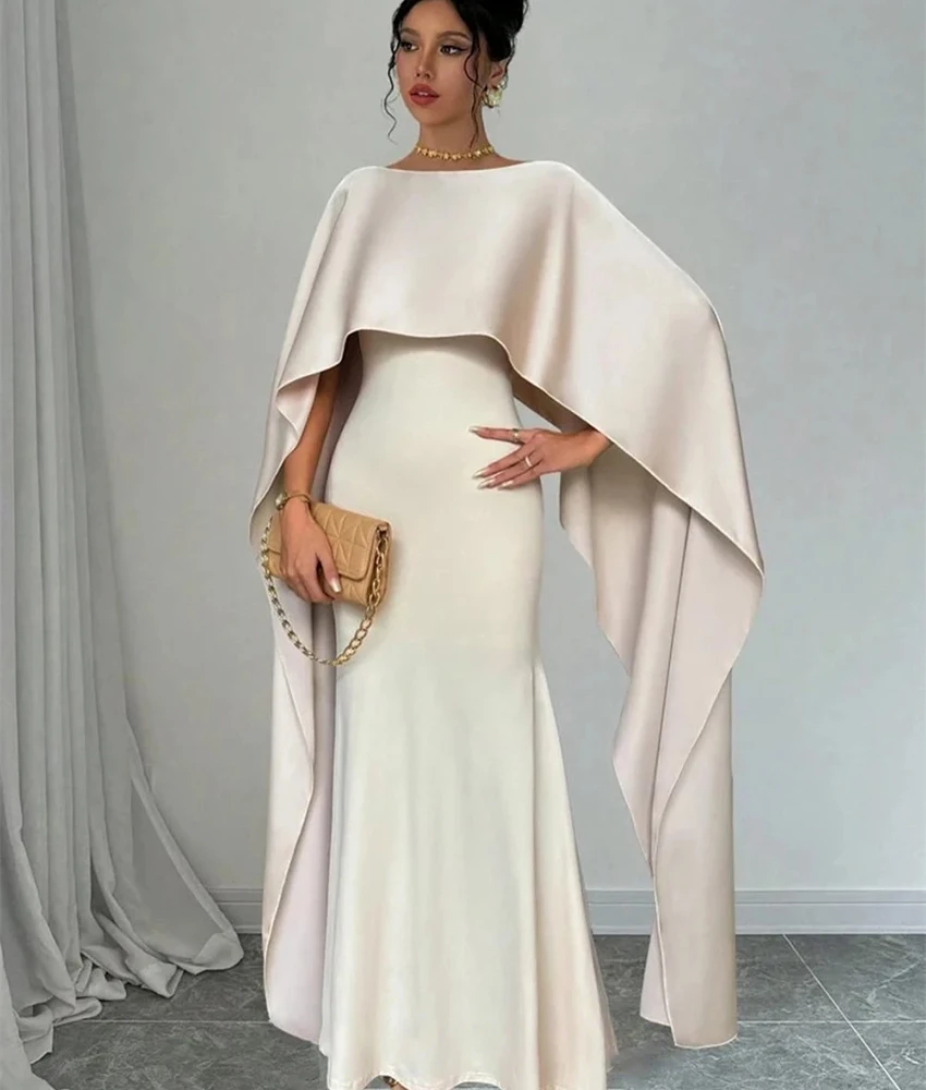 Customized Graceful Jersey Mermaid Evening Dress High Quality 3/4 Sleeves Crew neck Floor Length Bespoke Occasion Gowns