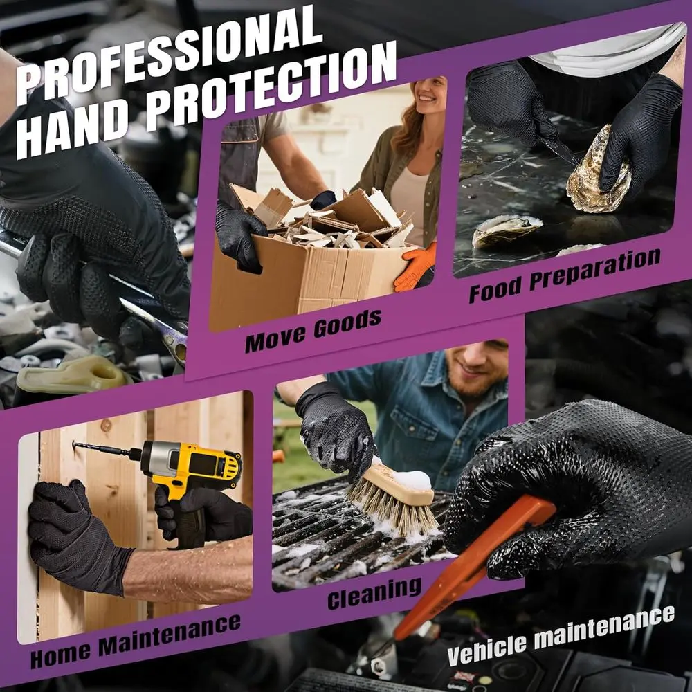 Industrial Diamond Textured Nitrile Gloves - 100/1000 Pack, Cut-Resistant, Disposable Mechanics Gloves