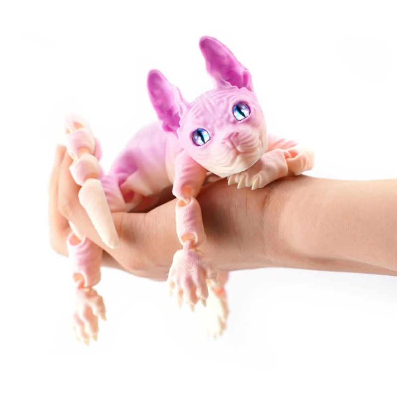 3D Printed Sphynx Cat Animal Realistic Hairless Cat Figurine Articulated Fidget Toy Cat Lover Collector Home Decoration Figurine