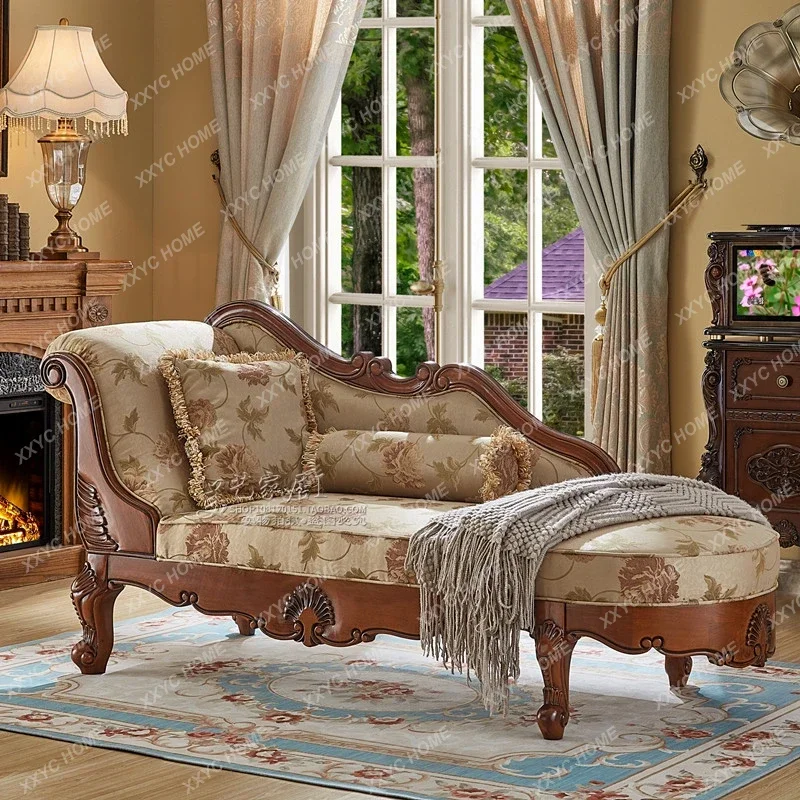 

Q 12 Solid Wood Chaise Longue Fabric Balcony Leisure Chaise Bed