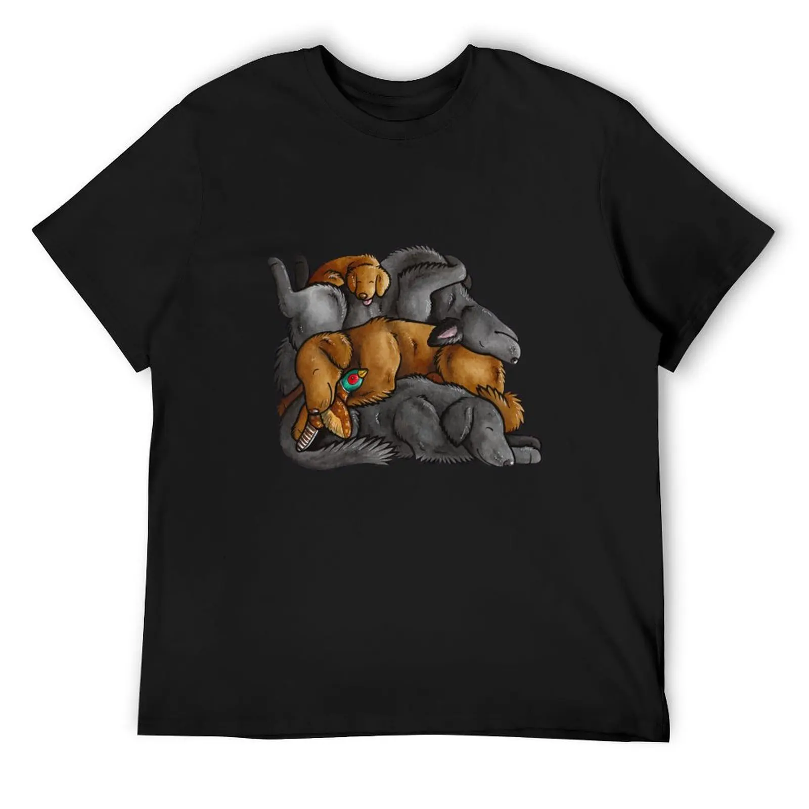 Sleeping pile of Flat-coated Retriever dogs T-Shirt graphic tee shirt kawaii clothes tshirts for men