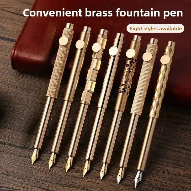 Image of Retro Metall Füllfederhalter Mini Tragbarer Schreibstift Studenten Vintage Messing Stifte EF/F/gebogen skalierbar Schulbedarf Schreibwaren