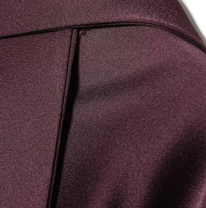 Elegantes Frühlings-Langkleid aus Satin für Damen – langärmliges Kleid mit V-Ausschnitt und Schalverzierung, sexy glänzendes Partykleid