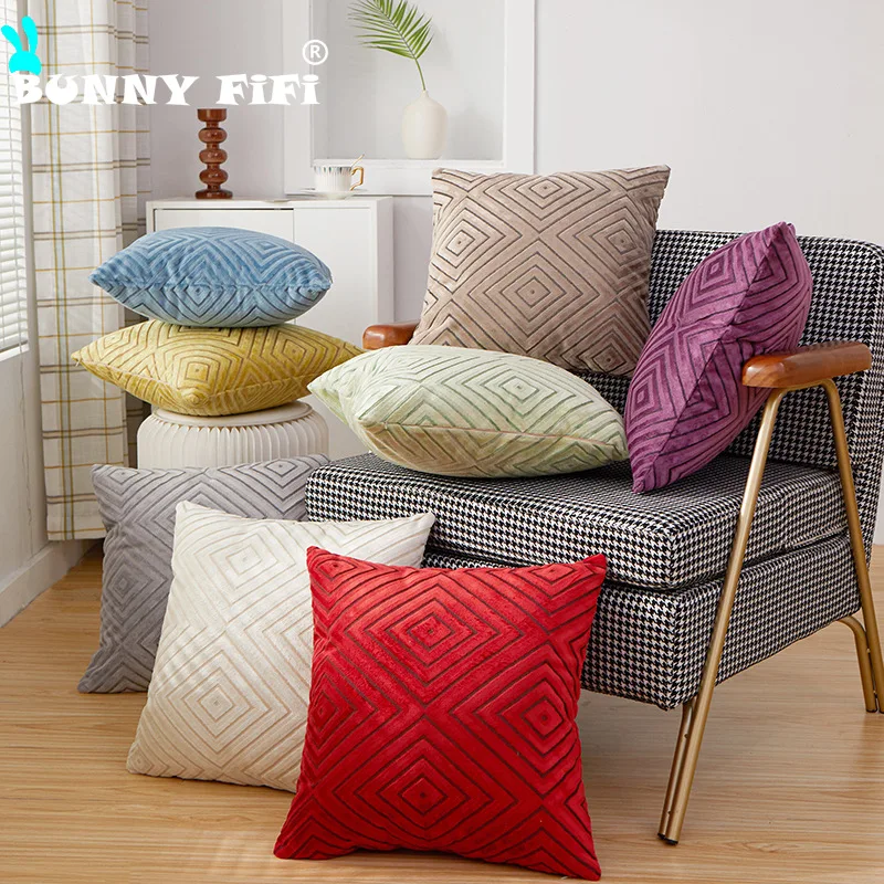 Nordic Knitted Cut Velvet Cushion Cases Luxury Velvet Solid Color Pillow Cover 45*45cm Throw Pillow Cover for Home Decor