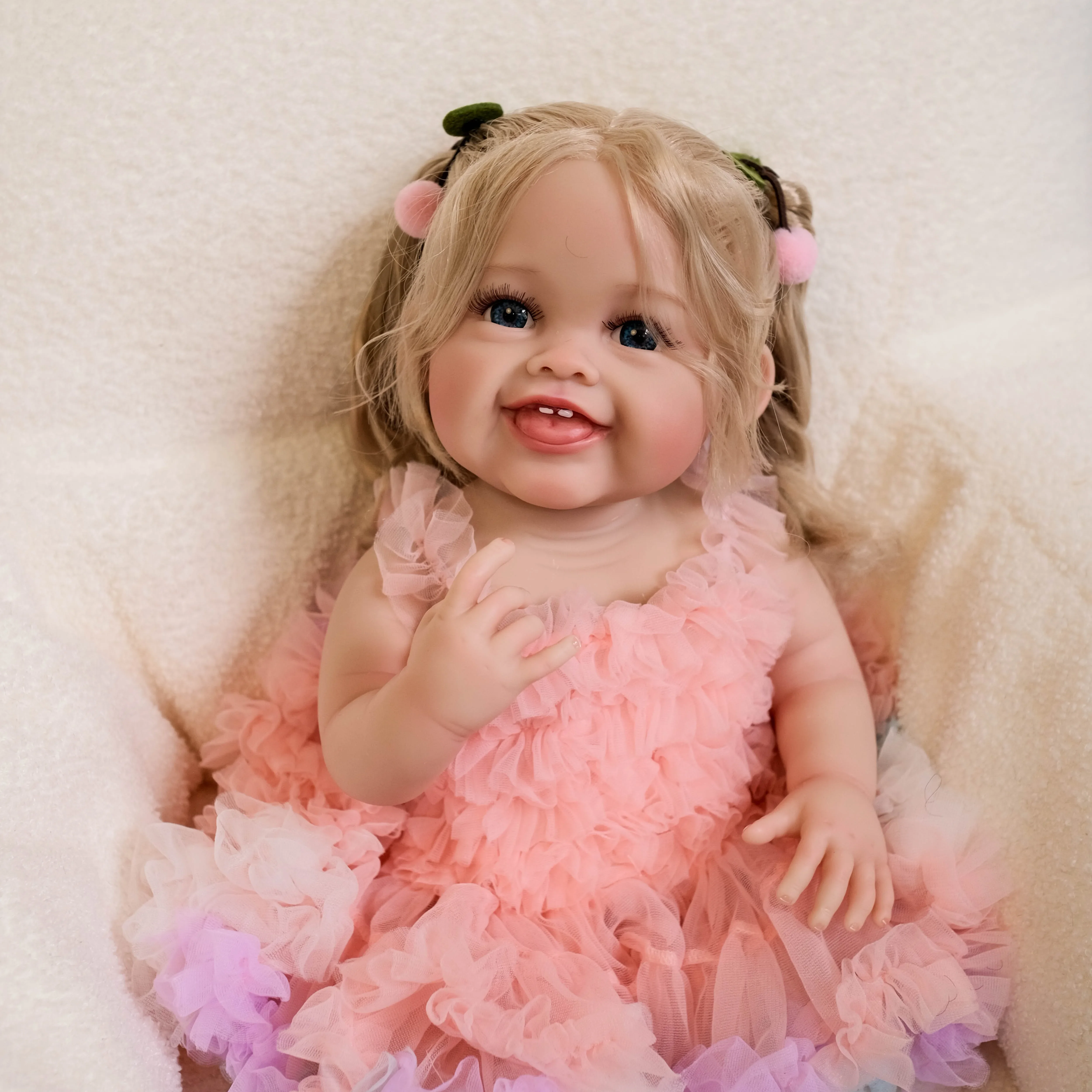 NPK 22Inch Full Body Reborn Baby Doll Devi Toddler Newborn Doll Princess Girl Lifelike 3D Skin Art Doll with Hand Root Hair