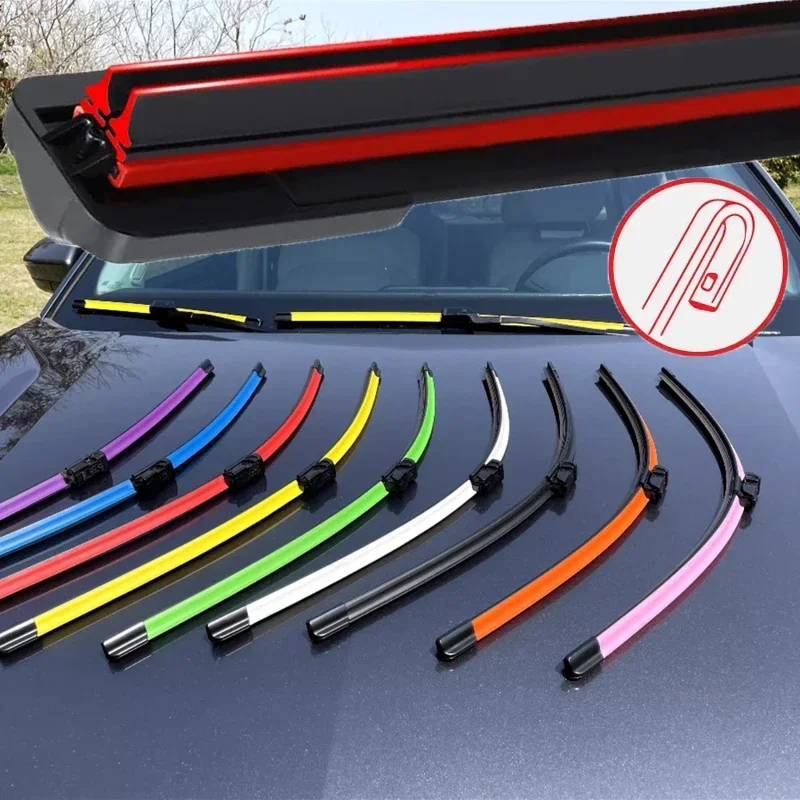 Colorful U J Hook Car Windshield Wiper blades Universal Soft Double layer Rubber Frameless Bracketless 16