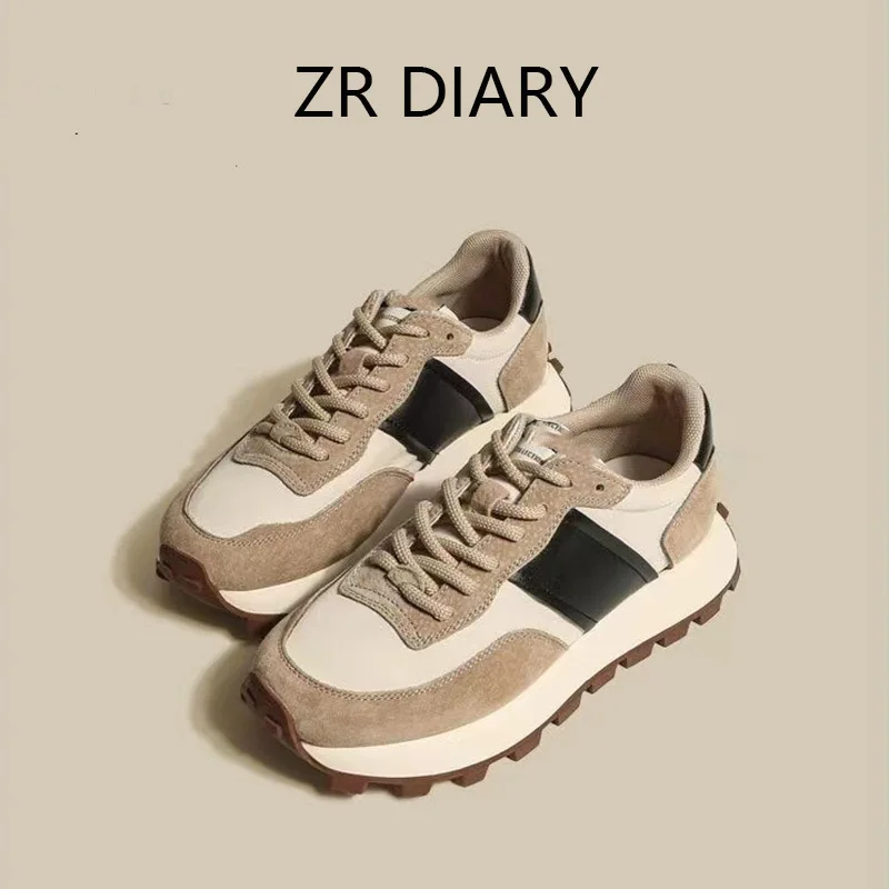 ZR DIARY Casual Sneakers Women Canvas Patchwork Mixed Colors Lace-Up Round Toe Ladies Chunky Shoes 30001