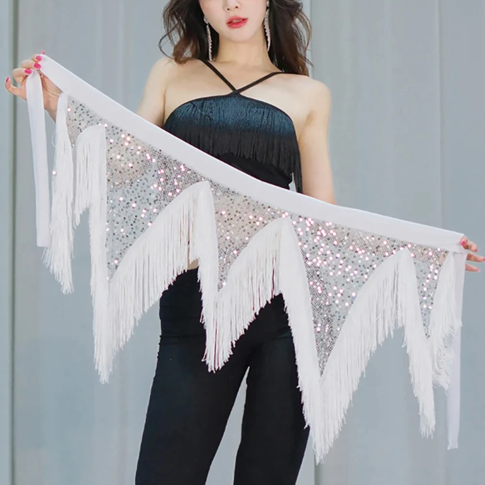 

Women Belly Dance Hip Scarf Sequined Tassel Oriental Dance Sexy Triangle Scarf Rave Party Festival Performance Accessories