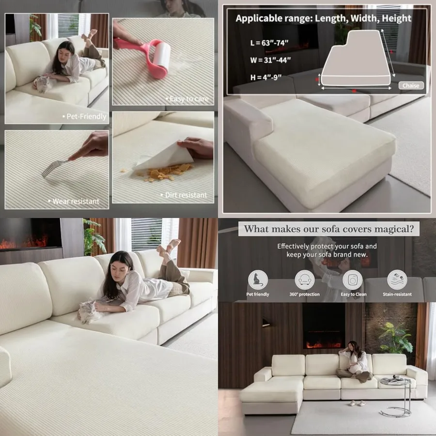 

Sectional Couch Covers, Wear Resistant Stretch Sofa s Washable Soft Couch Cushion s Anti Slip Furniture Protector Sofa Slips fo