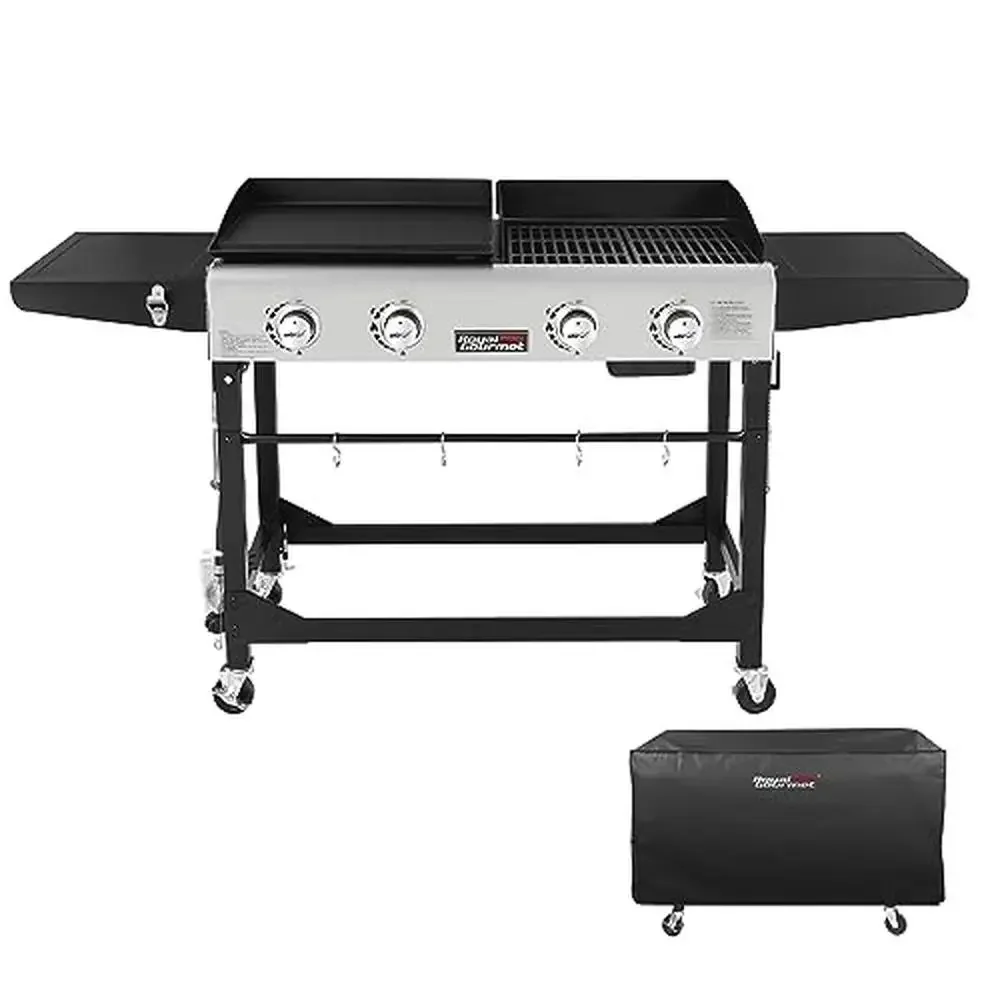 4-Burner Portable Gas Grill and Griddle Combo with Cover 48,000 BTUs Propane Outdoor Cooking Easy Assembly and Cleanup Compact