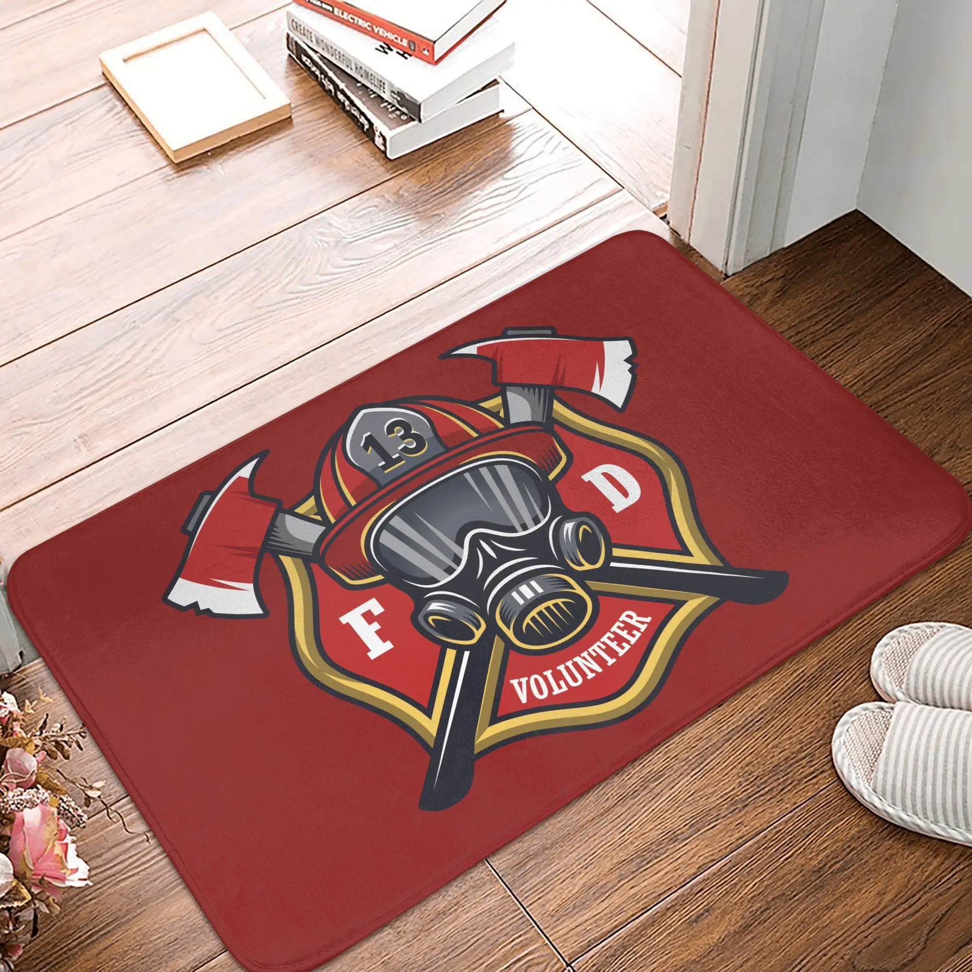 Firefighter Skull Front Door Mat Anti-Slip Indoor Waterproof Fireman Fire Rescue Doormat Living Room  Entrance Rug Carpet