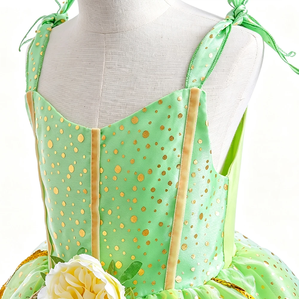 Grünes Feenkleid für Kinder mit Flügeln für Halloween, Karneval, Elfen-Cosplay-Kostüm, Geschenk 2-10 Jahre – Detail 6