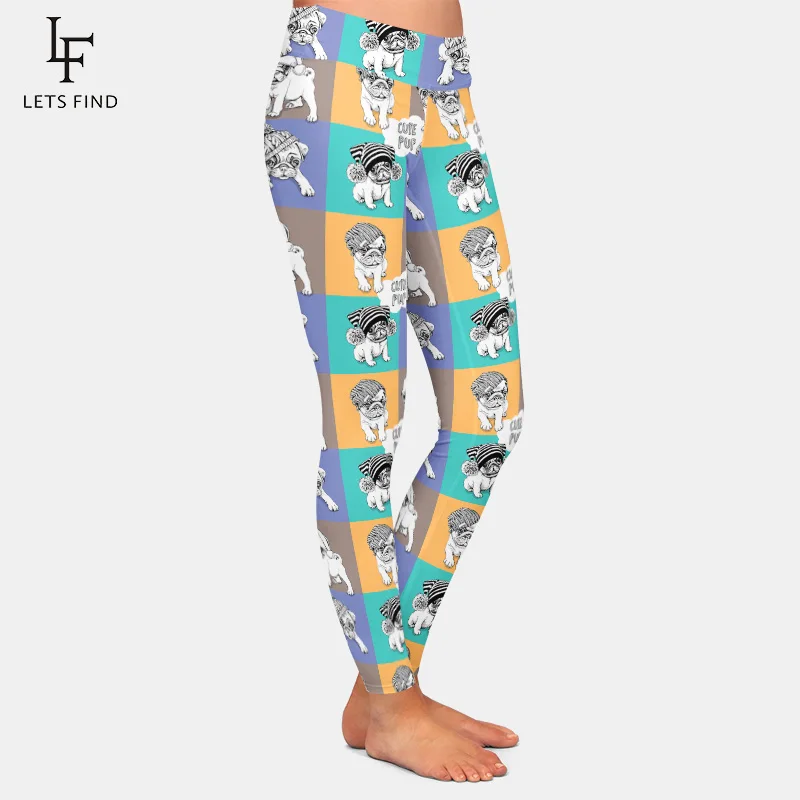 Moda nova 3d dos desenhos animados bonito do cão impressão leggings femininas de cintura alta elástico leite seda casual leggings