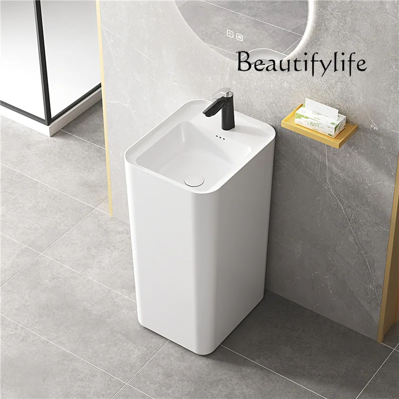 Ceramic column basin integrated floor-to-ceiling hotel bathroom balcony household small apartment wash basin face with holes