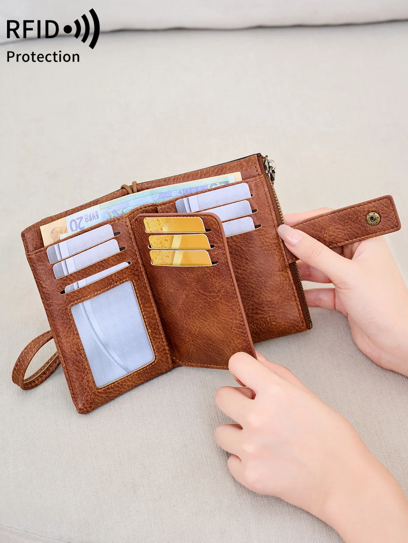 Minimalist Women's Wallet Bifold Clutch BagRFIDAnti-theft Swipe Large Capacity Credit Card Holder Card HolderPULeather CoinPurse