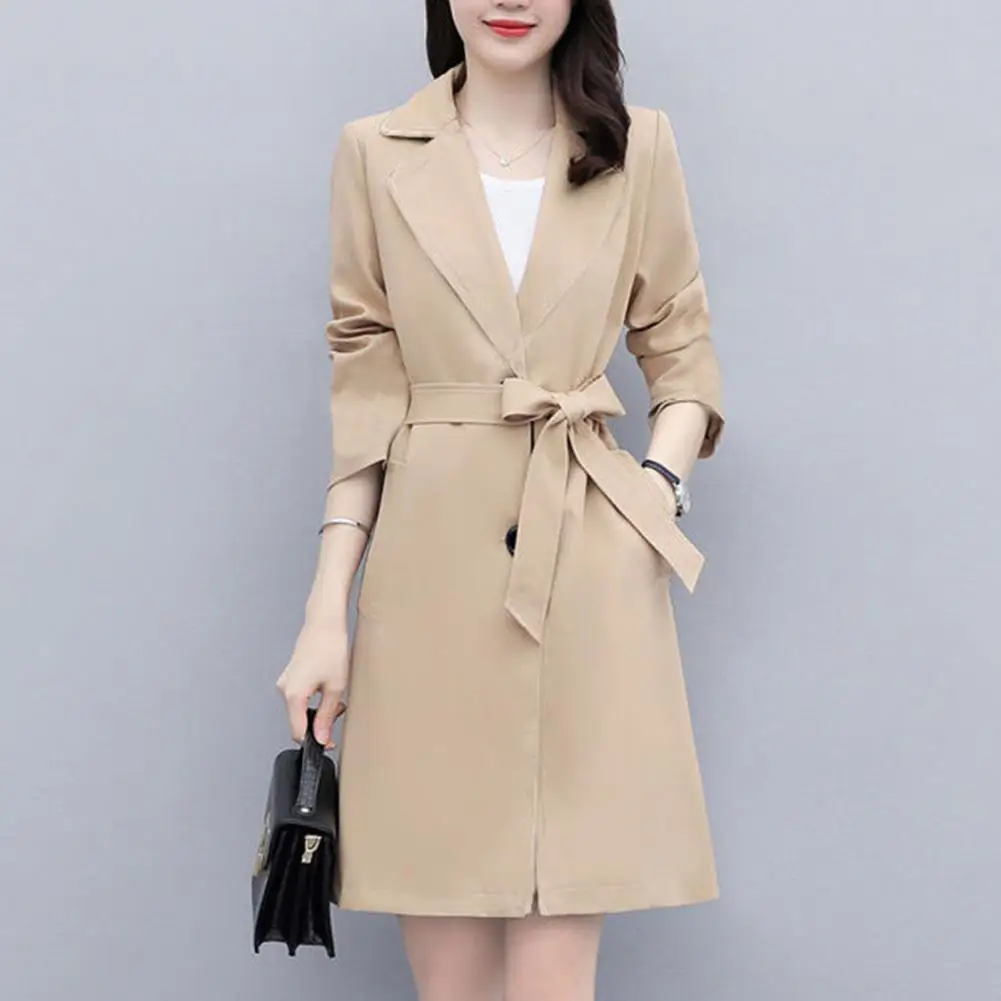 

Women Solid Color Trench Coat Stylish Lapel Cardigan Trench Coat for Women Double Buttons Solid Color Mid Length for Fall for Ol