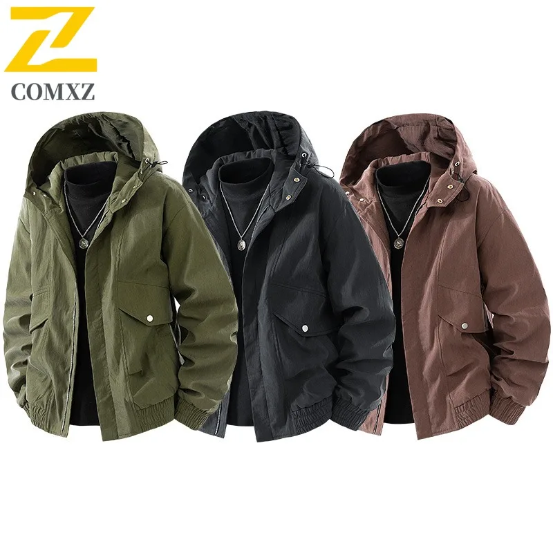 

​ Мужская ветрозащитная куртка в горном стиле с цветными блоками и капюшоном, спортивное пальто на открытом воздухе, походная, альпинистская, повседневная парка с термофлисовой подкладкой ​