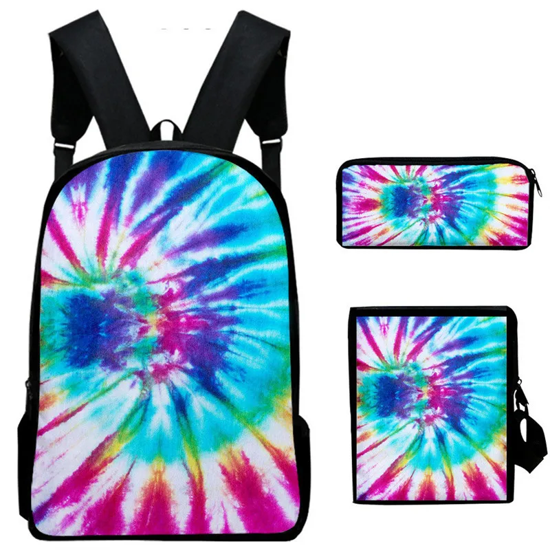 3pcs/Set Backpack Harajuku Psychedelic Tie dye School Student Bookbag Anime Laptop Daypack Lunch Bag Pencil Case