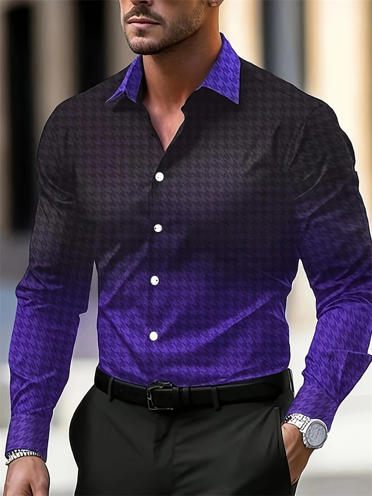 Gradient Color Men\'s Shirt Spring Single-breasted Lapel Design Shirt New Daily Fashion Casual Loose Comfortable Business Shirts