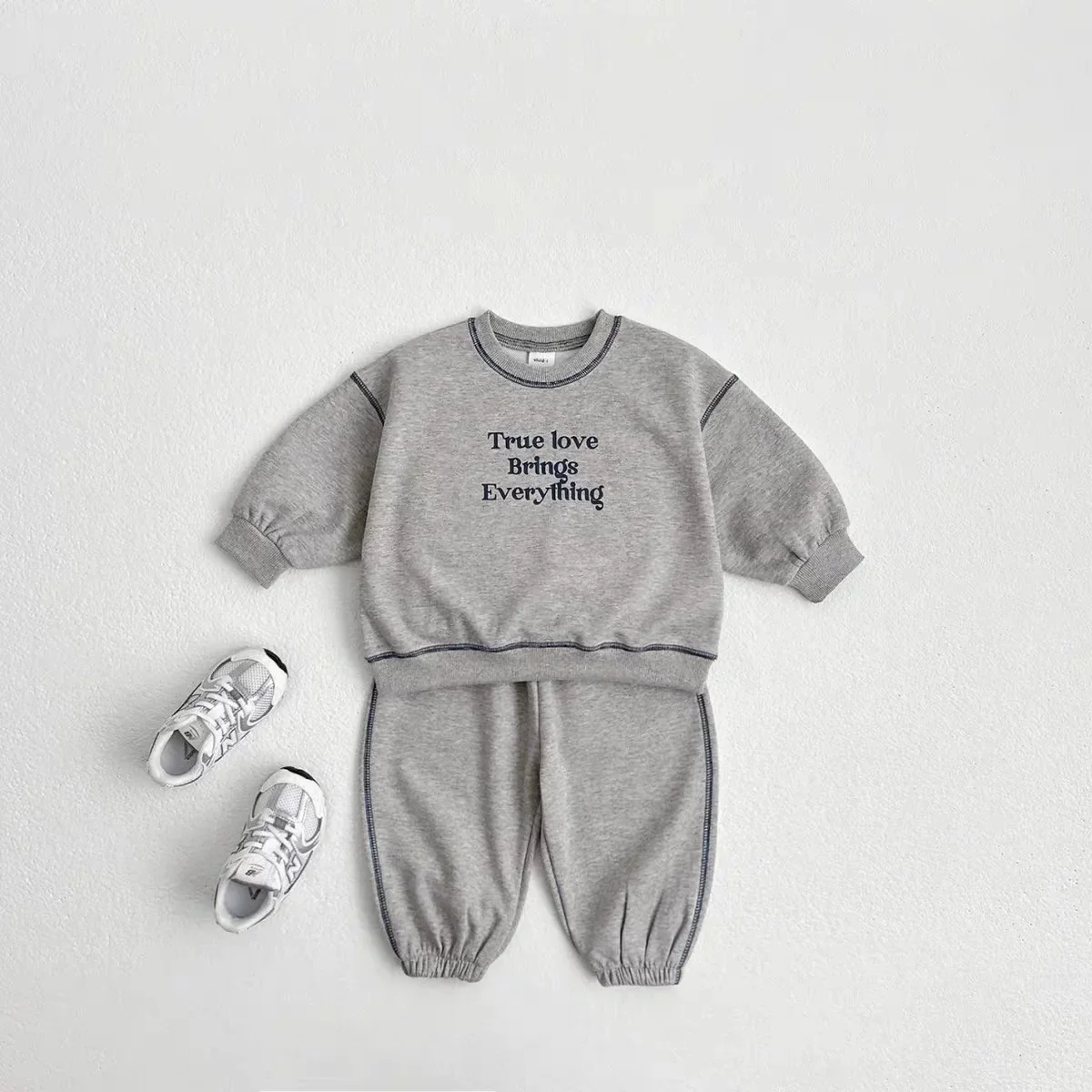 4556  Baby Clothing Set Autumn 2024 Korean Letter Embroidered Boy's Suit Sweater+Pant Casual Two-piece Suit