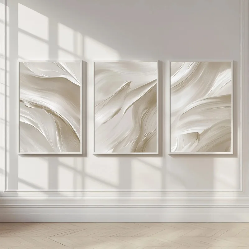 Pósteres abstractos Beige con trazos de pincel blanco, impresiones en lienzo, pintura Neutral minimalista, imagen artística de pared, decoración para dormitorio y sala de estar