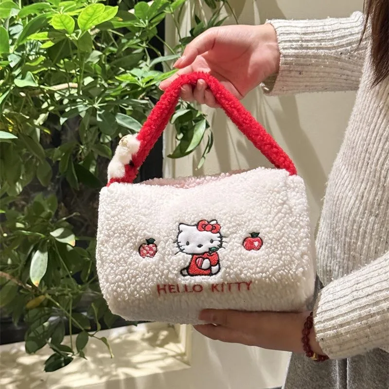 Sanrio Hello Kitty Lamb Wool Cosmetic Bag Large Capacity Portable Storage Bag Toiletry Bag Cosmetic Storage Bag Holiday Gifts