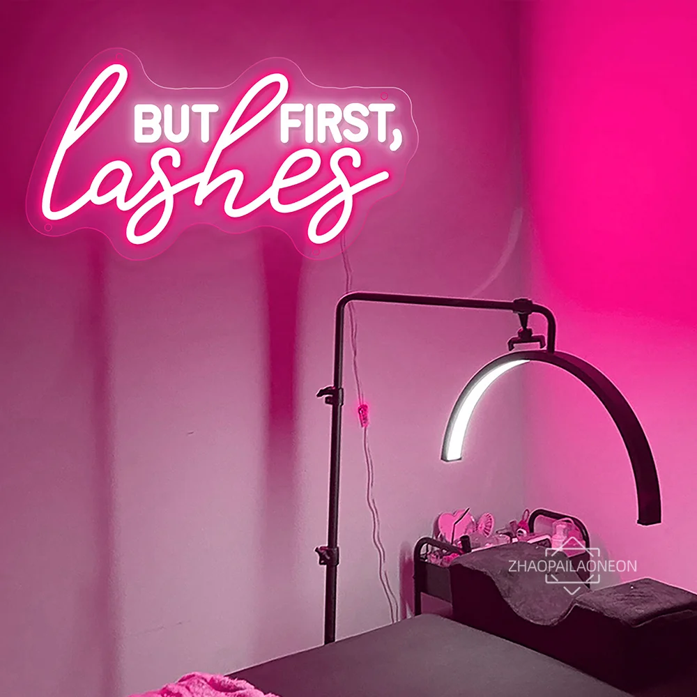 Pero First Lashes letrero Led de neón para habitación, arte de pared para decoración de luz de neón, cejas, tatuaje, lámpara Led de neón para salón de belleza