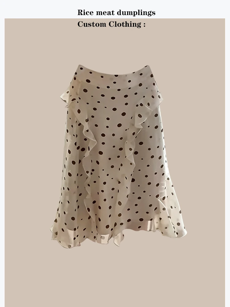

Korean Style Polka Dot Asymmetrical Half Skirt And Lazy White Split Knitted Shirt Fashionable Ensemble Women's Clothing Set