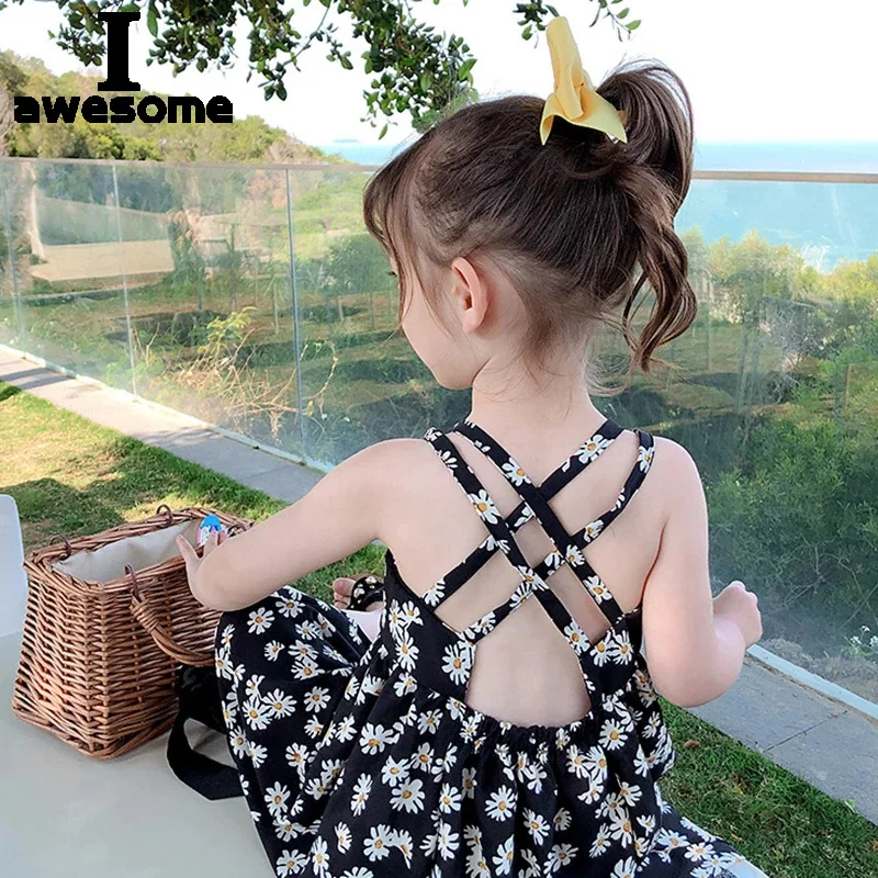 

New Children Girls Splicing Daisy Dress Summer Kids Backless Dresses child Costumes Outfits Beach Clothes Baby girls Clothing