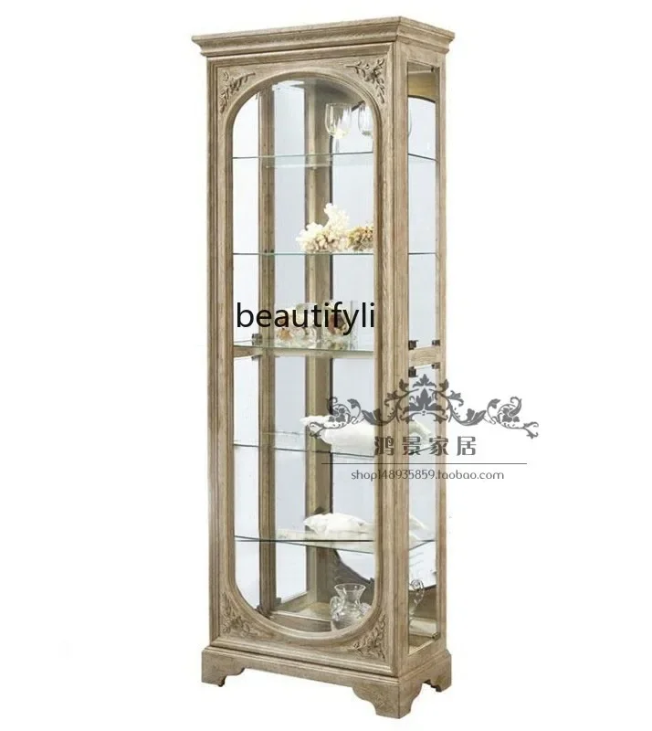 

European solid wood carving flower wine cabinet study bookcase B & B glass locker living room display storage cabinet