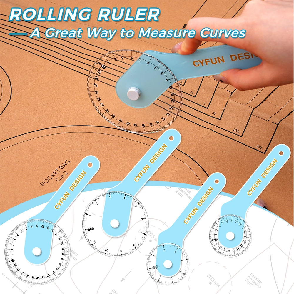 20/30cm Rolling Ruler Sewing Wheel Ruler for Measuring Curves Rolling Rulers for Tailors Dressmakers&Seamstresses Drafting Tool